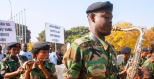 Malawi Electoral Commission staff, accredited civil society organizations, members of the public, and members of the Malawi Defense Forces military band march in Lilongwe to mark the official beginning of the electoral period ahead of the 2025 Malawi General Elections